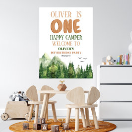 Välkommen till White Woodland Lycklig Camper Först Poster