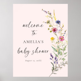 Välkommen till Wildblommans Blommigt Rosa Baby Sho Poster