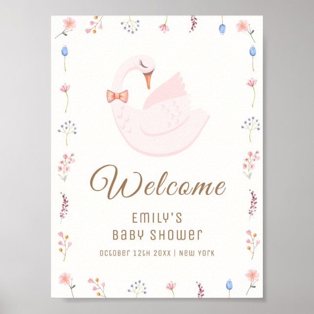 Välkommen till Wildblommprincess Svan Baby Shower  Poster (Framsidan)