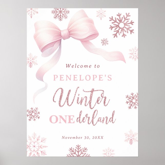 Välkommen till Winter Onederland Bow Girl 1-årsdag Poster (Framsidan)