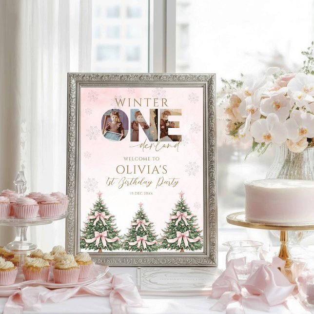 Välkommen till Winter Onederland Rosa Båge 1-års f Poster (Skapare uppladdad)