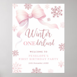 Välkommen till Winter Onederland Rosa Båge 1-års f Poster