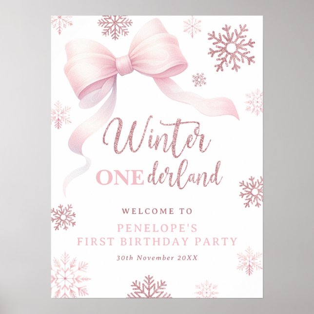 Välkommen till Winter Onederland Rosa Båge 1-års f Poster (Framsidan)