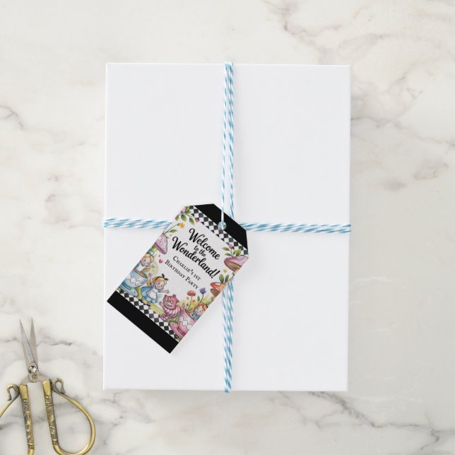 Välkommen till Wonderland 1:a födelsedagen Party Presentetikett (Med Snöre)