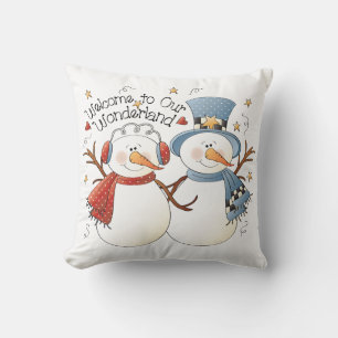Välkommen till Wonderland Winter-Snögubbarna Kudde