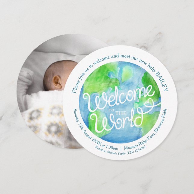 Välkommen till World Art anpassningsbar baby-fotot Inbjudningar (Fram/baksida)