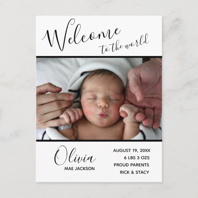Välkommen till World Baby Photo Birth-vykort Vykort (Framsida)