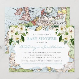 Välkommen till World Blommigt Karta Blue Baby Show Inbjudningar