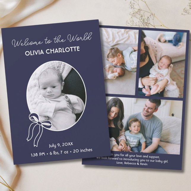 Välkommen till World Navy Newborn Photo Baby Birth Meddelande (Welcome to the World Navy Newborn Photo Baby Birth Announcement)