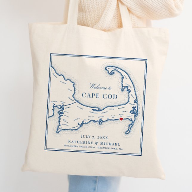 Välkommen till Wychmere Harwich Port MORSA Wedding Tygkasse (Custom Wedding Favor Tote Bag with Harwich Port MA Map for an elegant blue Wychmere Beach Club)