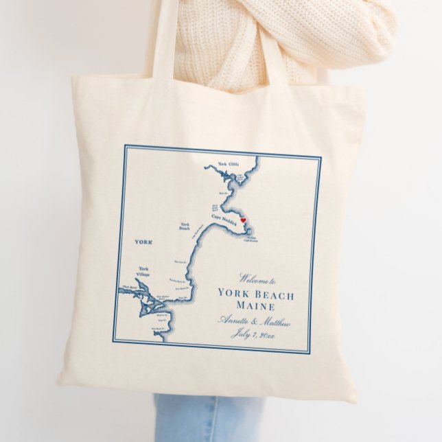 Välkommen till York Beach Maine Karta Elegant bröl Tygkasse (These York Beach, Maine map Wedding Tote Bags are perfect for your coastal destination wedding.)