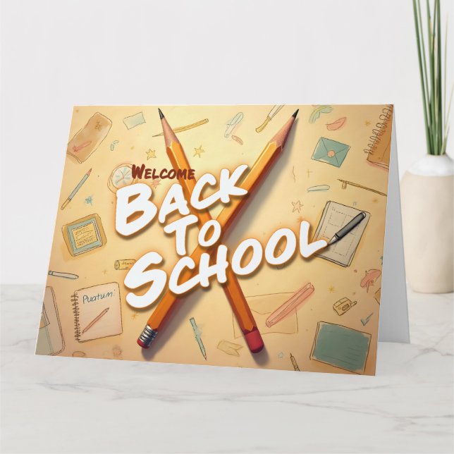 Välkommen Tillbaka Till Skolan – Pennkonst Design Kort (Framsida)