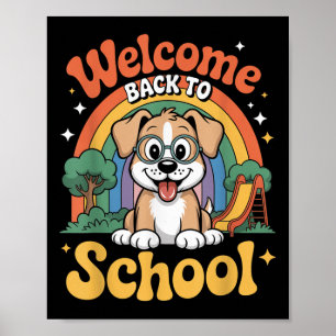 Välkommen Tillbaka Till Skolan Söt Hund Barn Först Poster