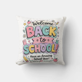 Välkommen Tillbaka Till Skolan Söt Pastell Typogra Kudde