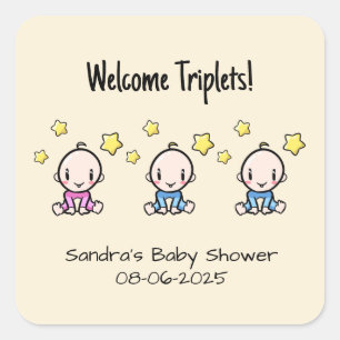 Välkommen Triplets, Cute Anpassningsbar Triplet Sp Fyrkantigt Klistermärke