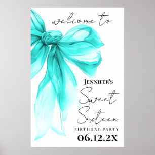 Välkommen Turquoise Bow Coquette Script Sweet 16 Poster
