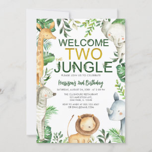Välkommen två Jungle Safari Animals födelsedag Inbjudningar