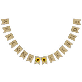 Välkommen vänBurlapLook med solrosor Vimplar