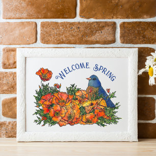 Välkommen Vår Bird och Flowers nedladdningsbara Poster