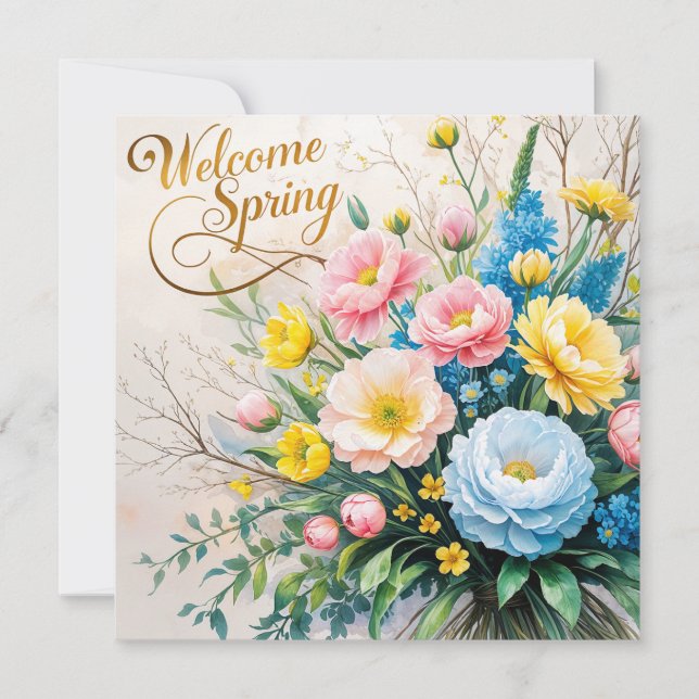 Välkommen Vår Blommigt Bouquet Kort (Framsida)