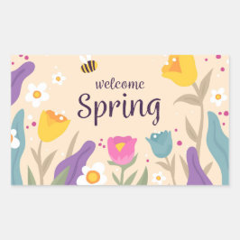 Välkommen Vår Blommigt Rektangulärt Klistermärke