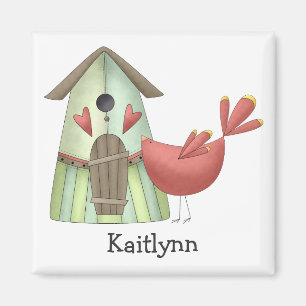 Välkommen vår ·, Röd fågel & Birdhouse Magnet