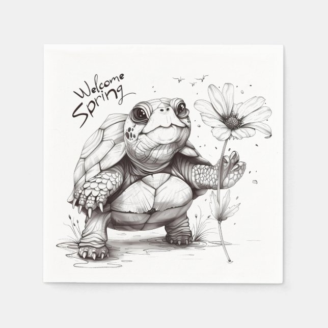Välkommen Vår" Turtle Napkins! 🌼 🐢 Pappersservett (Framsidan)