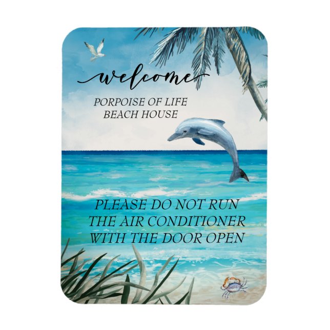Välkommen Vattenfärg Strandhus Delfin  Magnet (Vertikal)