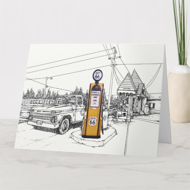 Välkommen vid bensinpumpen på Route 66 Kort (Framsida)