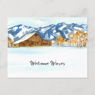 Välkommen vinter lada Wyoming Tetons snö Helg Vykort