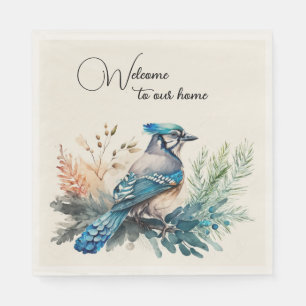 Välkommen Watercolor Blue Jay Bird Pappersservett