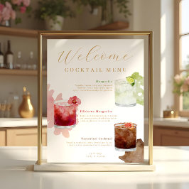 Välkommen Watercolor Cocktails Bröllop Drink Menu Poster