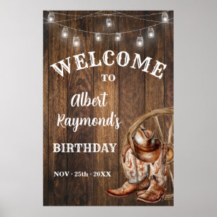 Välkommen Westerna Cowboy Boots Hat Birthday Poster