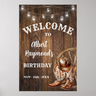 Välkommen Westerna Cowboy Boots Hat Birthday Poster
