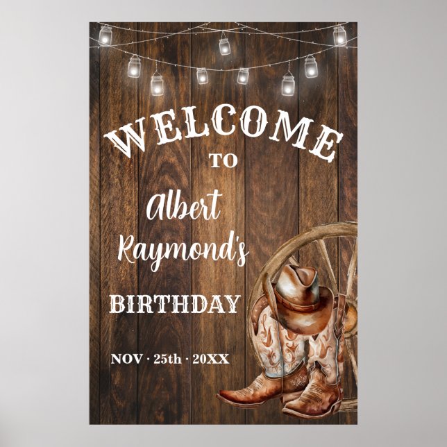 Välkommen Westerna Cowboy Boots Hat Birthday Poster (Framsidan)