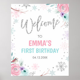 Välkommen Winter Onederland Girl Blommigt Birthday Poster