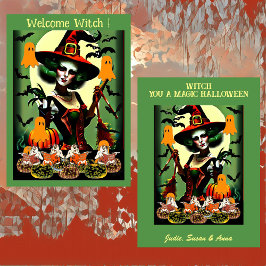 Välkommen Witch Ghoely Night Shining Jack o lanter Julkort