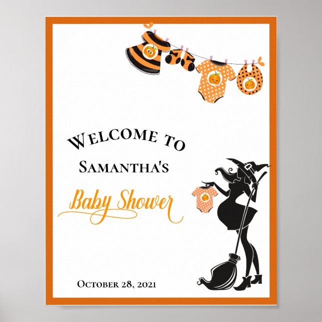 Välkommen Witch Halloween Baby Shower Poster (Framsidan)