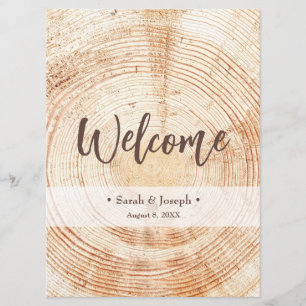 Välkommen Wood Grain Rustic Bröllopsprogram Program