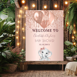Välkommet elefant från bebisduschen ro guld glitte poster
