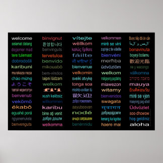 Välkomna 80 språk Poster - 5 storlekar /svart
