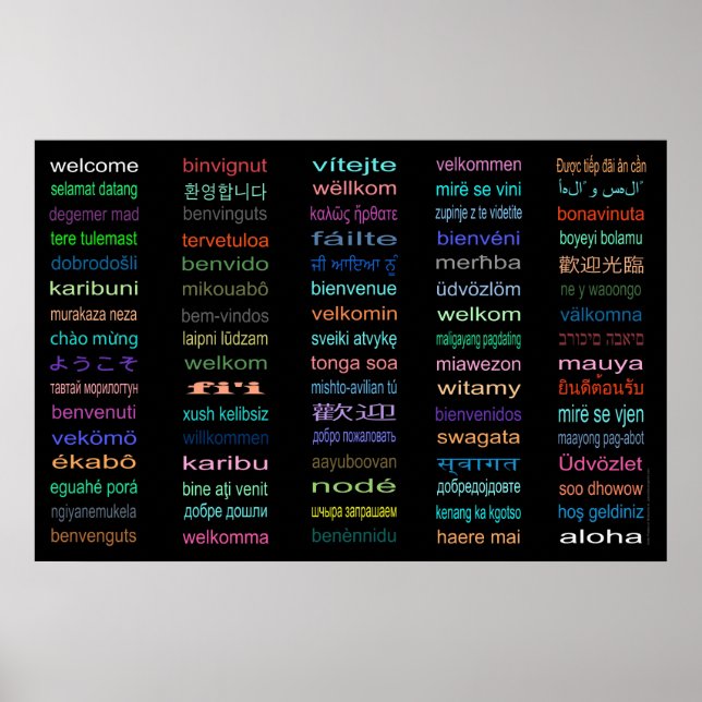 Välkomna 80 språk Poster - 5 storlekar /svart (Framsidan)