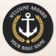 Välkomna Aboard Boat Namn Anchor Guld Laurel svart Underlägg Papper Rund (Framsidan)