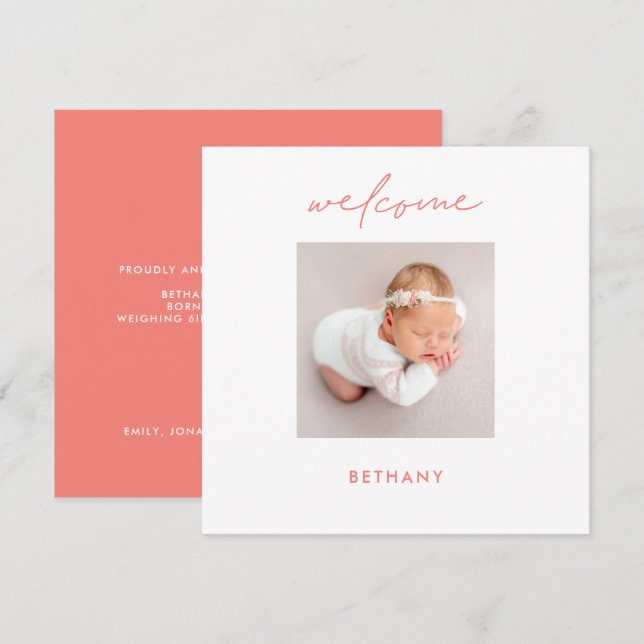Välkomna Baby Namn Coral Ro Birth Notice (Fram/baksida)