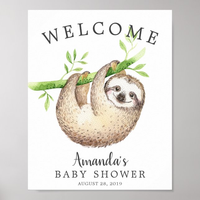 Välkomna Baby Sloth Välkommen Baby Shower Poster (Framsidan)