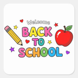 Välkomna Back to school Colorful Square Stickers Fyrkantigt Klistermärke