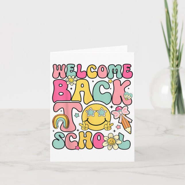 Välkomna Back to school Retro Teacher-uppskattning Kort (Framsida)