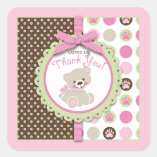 Välkomna Bear Girl TY Square Sticker Fyrkantigt Klistermärke