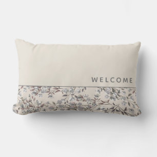 Välkomna Beige Linen & Grått Blommigt Lumbarkudde
