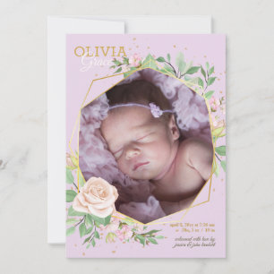 Välkomna Blommigt Foto Birth Notice Meddelande
